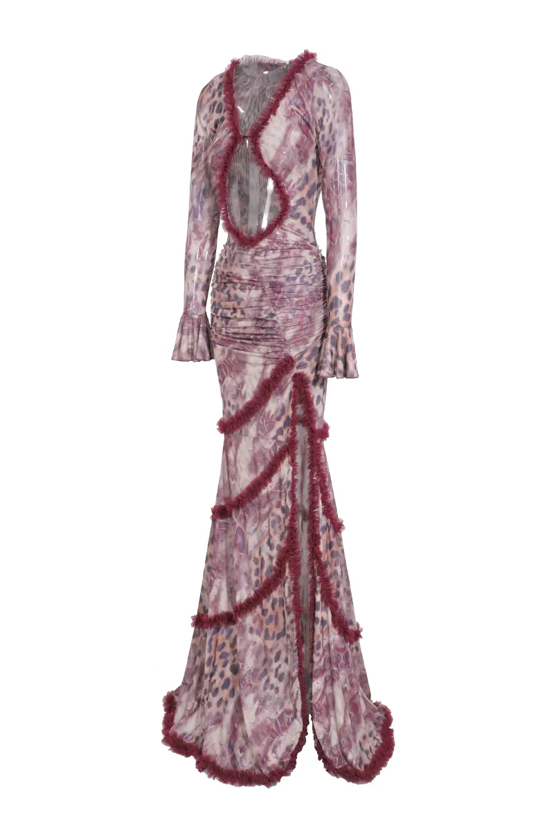 Joanna Leopard Mesh Maxi Dress-Leopard