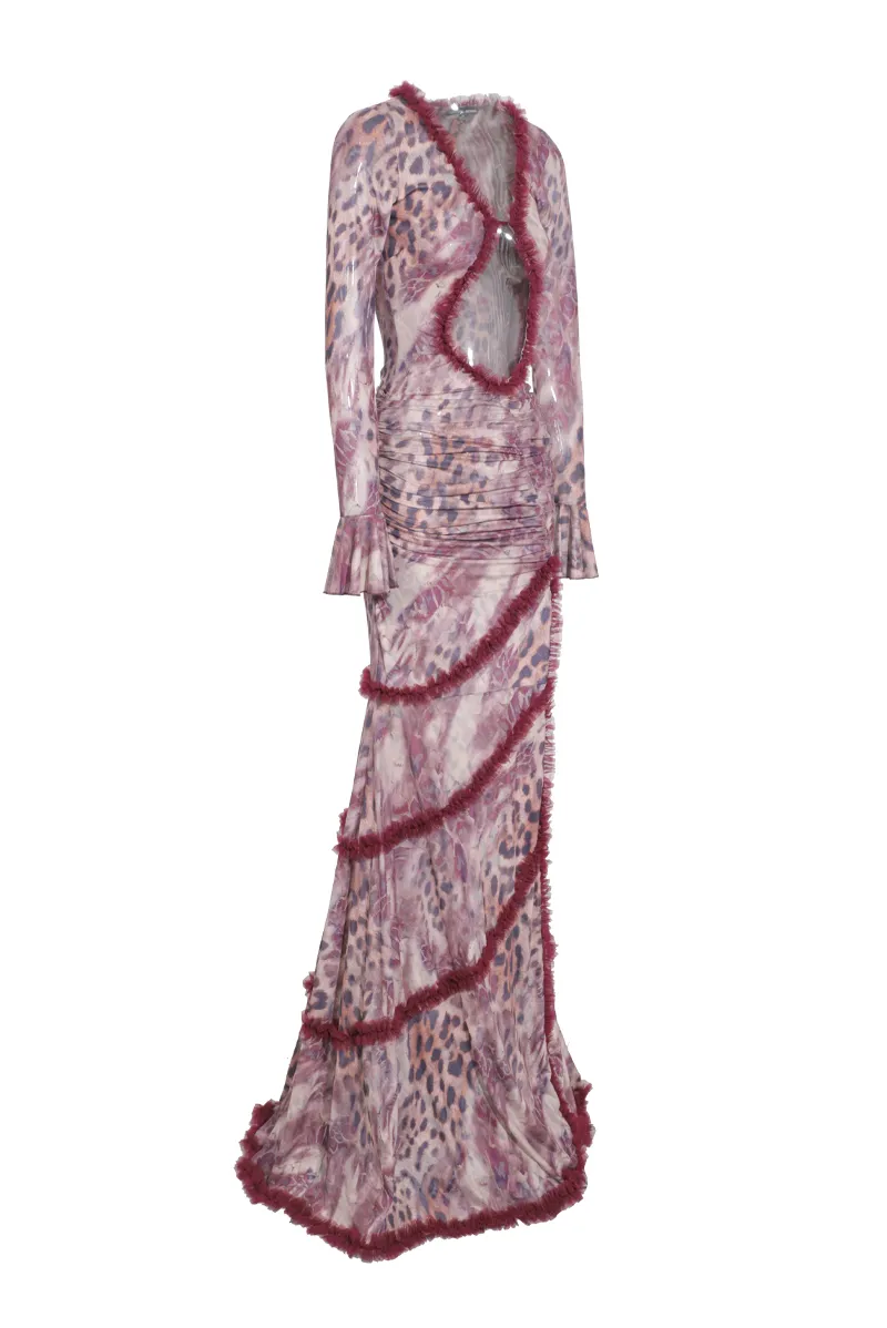 Joanna Leopard Mesh Maxi Dress-Leopard