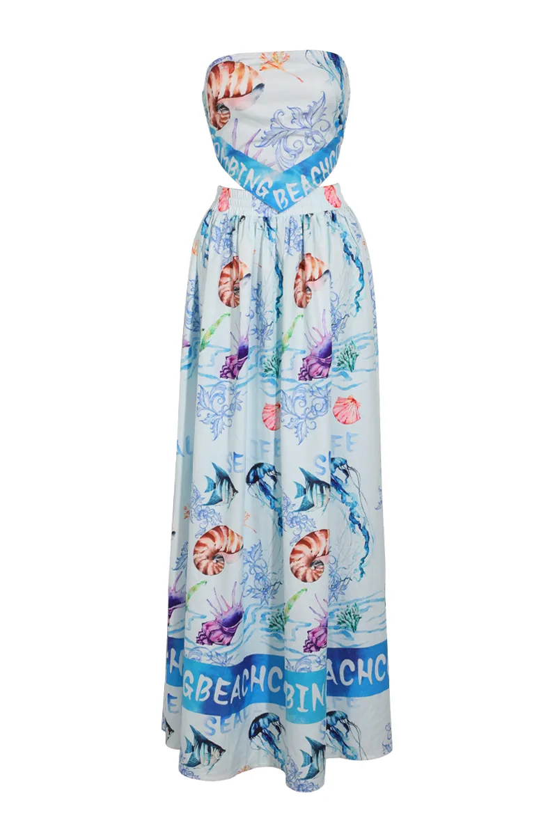 Sea Moment Maxi Skirt Set - Blue/combo