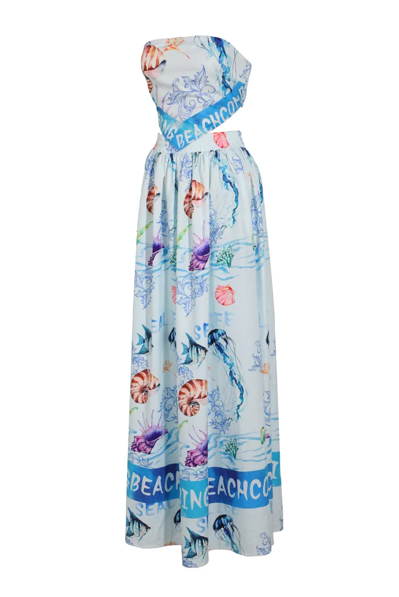 Sea Moment Maxi Skirt Set - Blue/combo