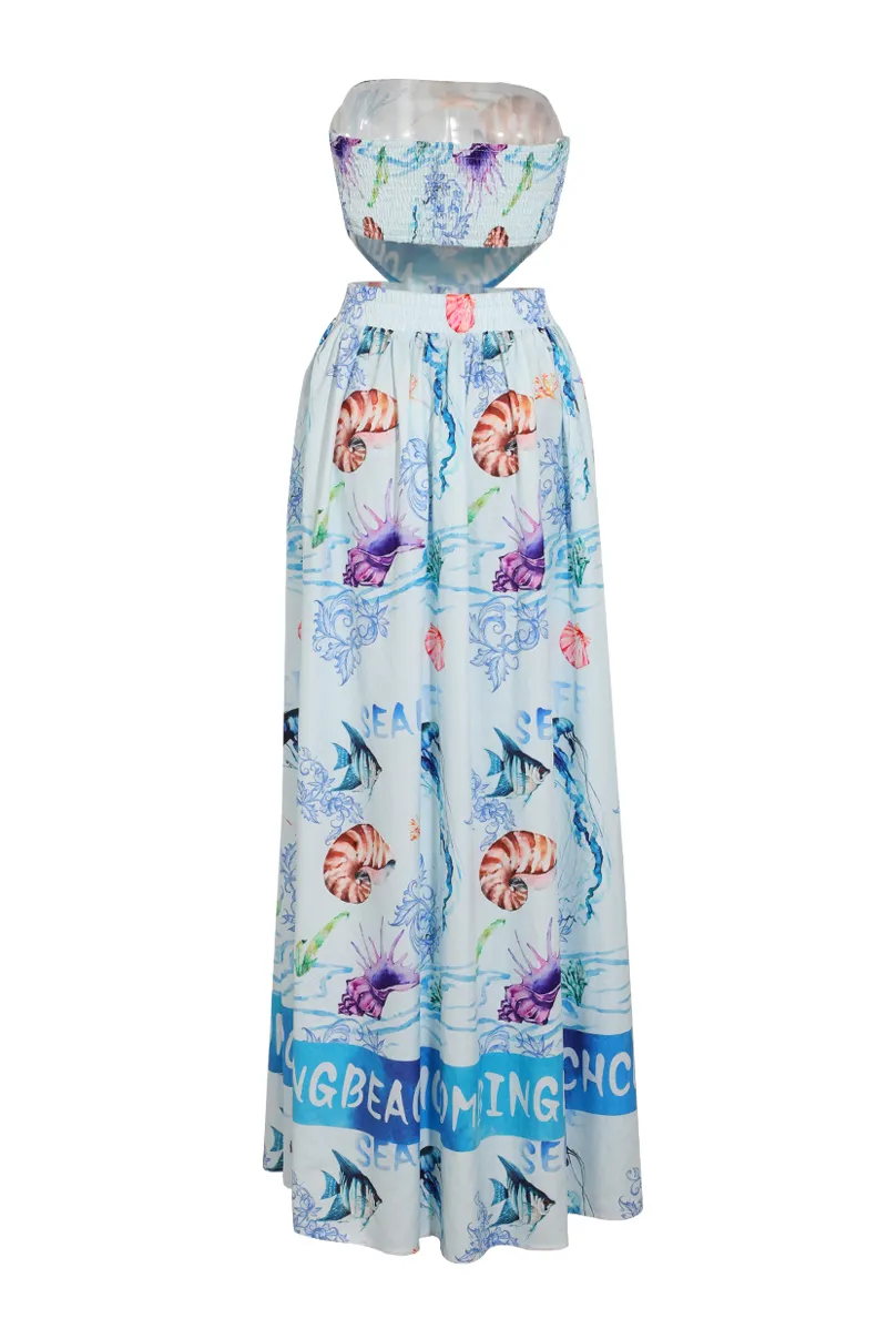 Sea Moment Maxi Skirt Set - Blue/combo