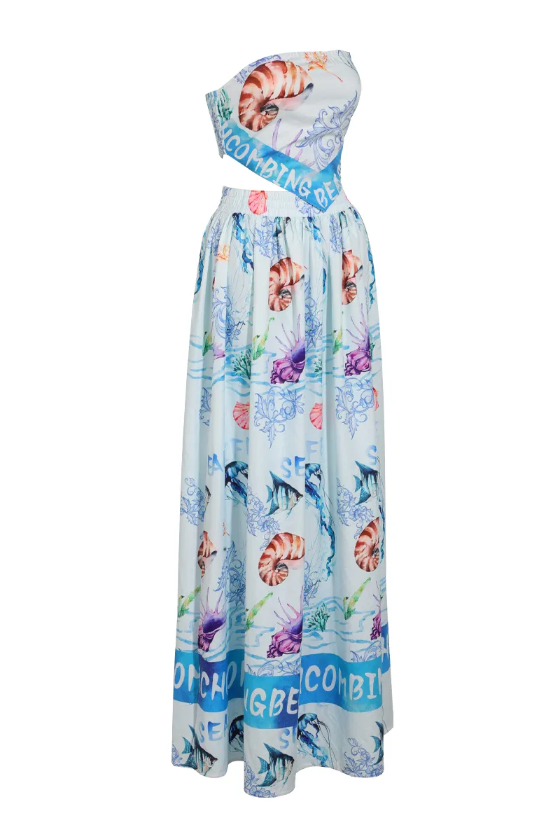 Sea Moment Maxi Skirt Set - Blue/combo