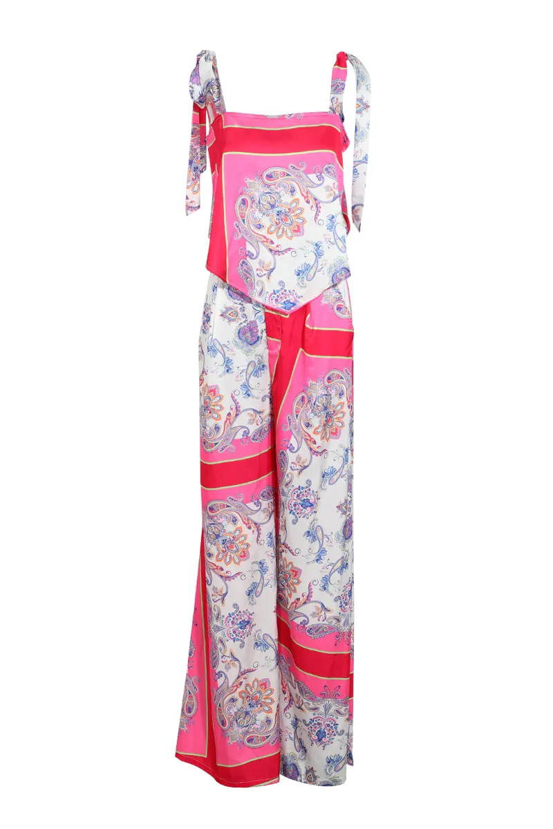 Life Is Sweet Satin Pant Set - Pink/combo
