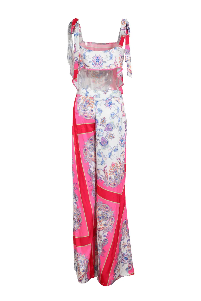 Life Is Sweet Satin Pant Set - Pink/combo