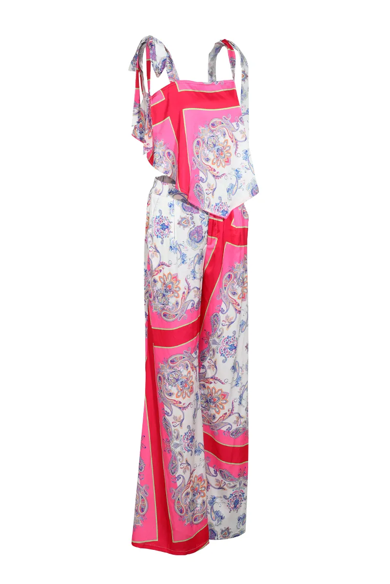 Life Is Sweet Satin Pant Set - Pink/combo