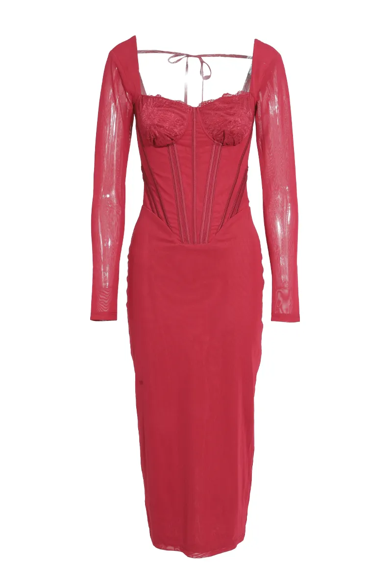 Dream Girl Mesh Midi Dress - Burgundy