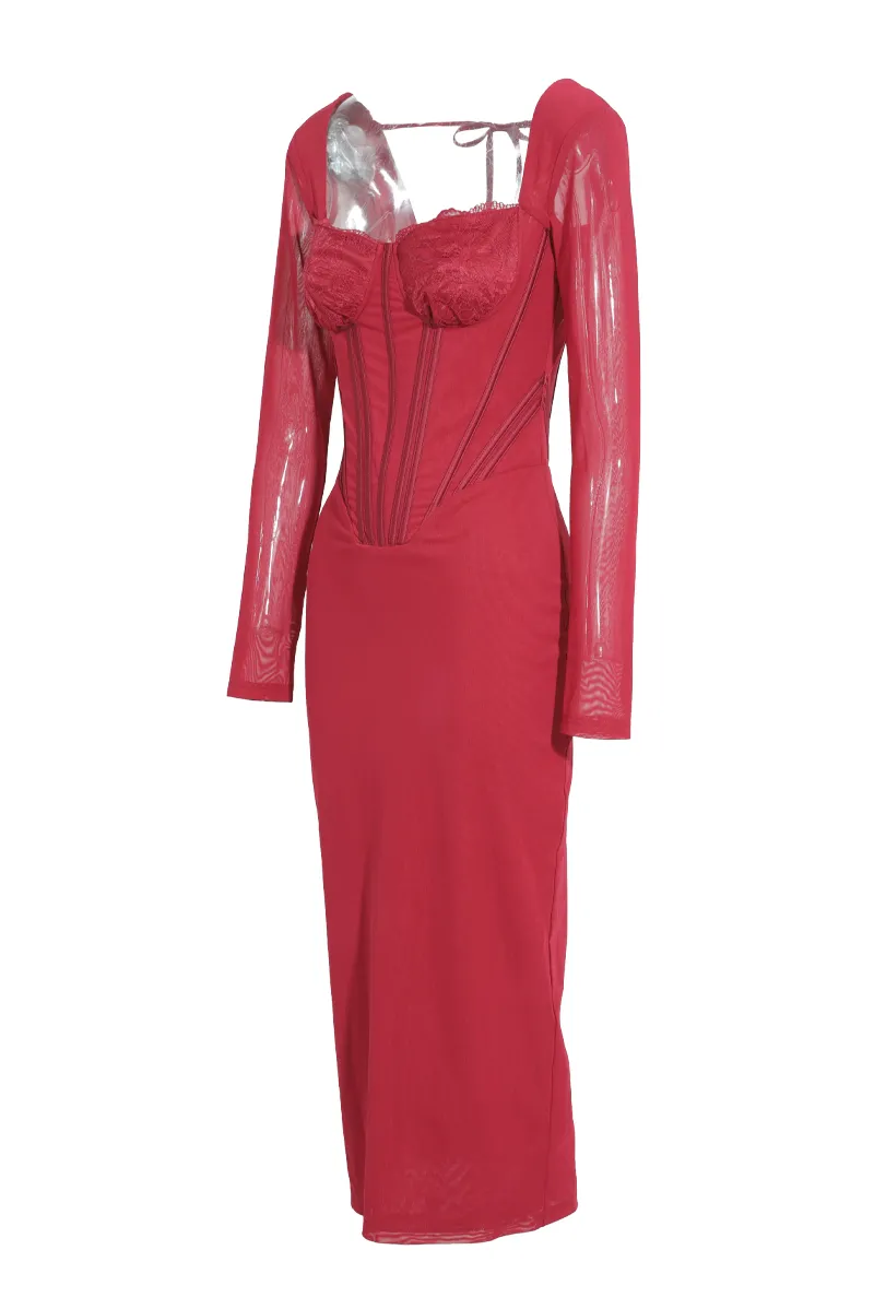 Dream Girl Mesh Midi Dress - Burgundy