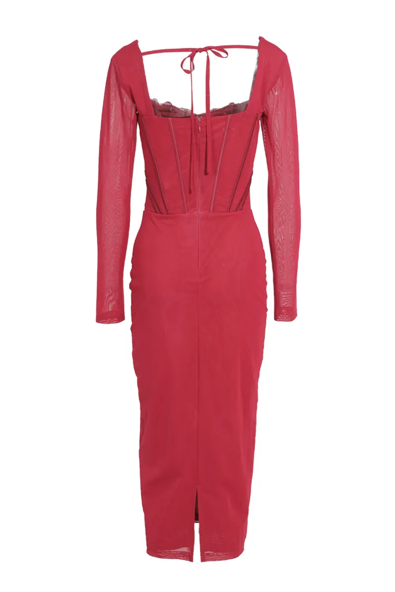 Dream Girl Mesh Midi Dress - Burgundy