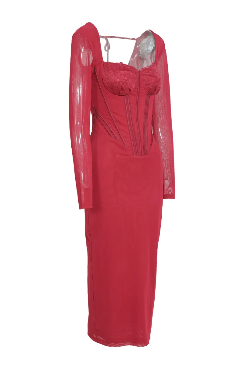 Dream Girl Mesh Midi Dress - Burgundy