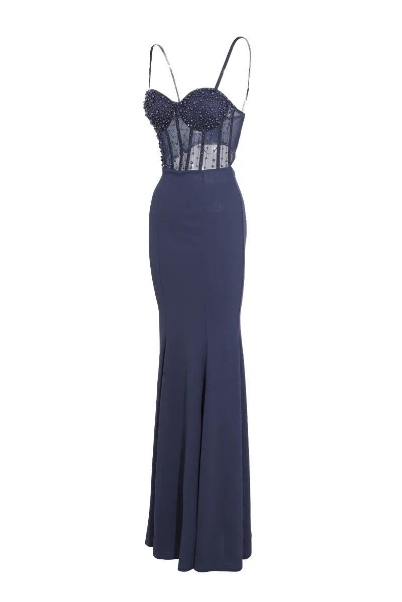 Bella Embellished Gown - Navy