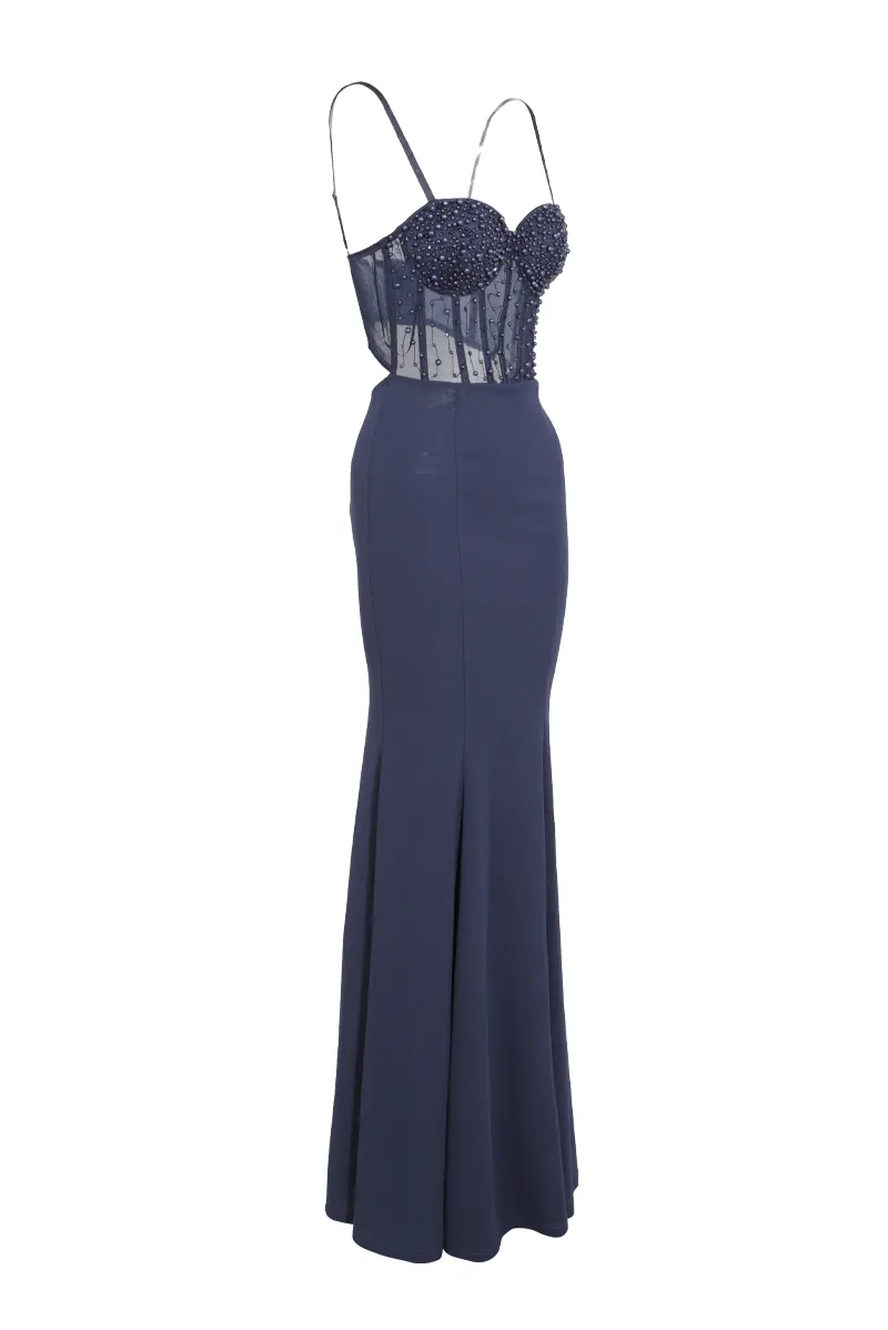 Bella Embellished Gown - Navy